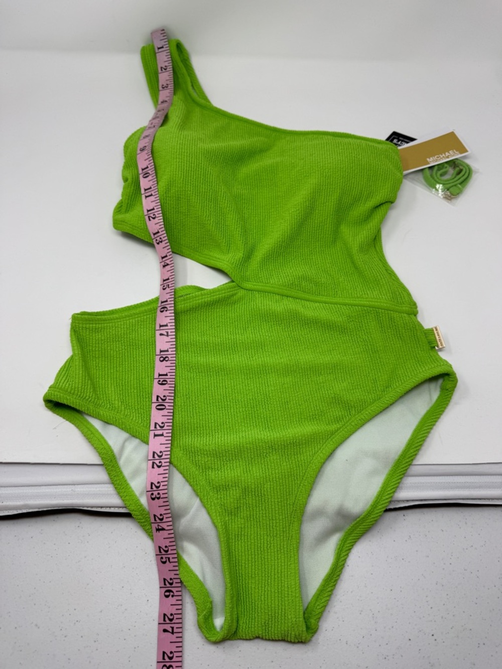 Michael Kors Lime Green One-Shoulder Side-Cutout One-Piece Swimsuit - Picture 4 of 11